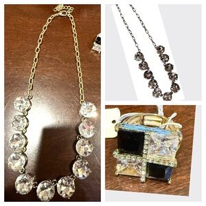 Clear AB Gold Crystal Circle Statement Necklace & Stretch Ring Set